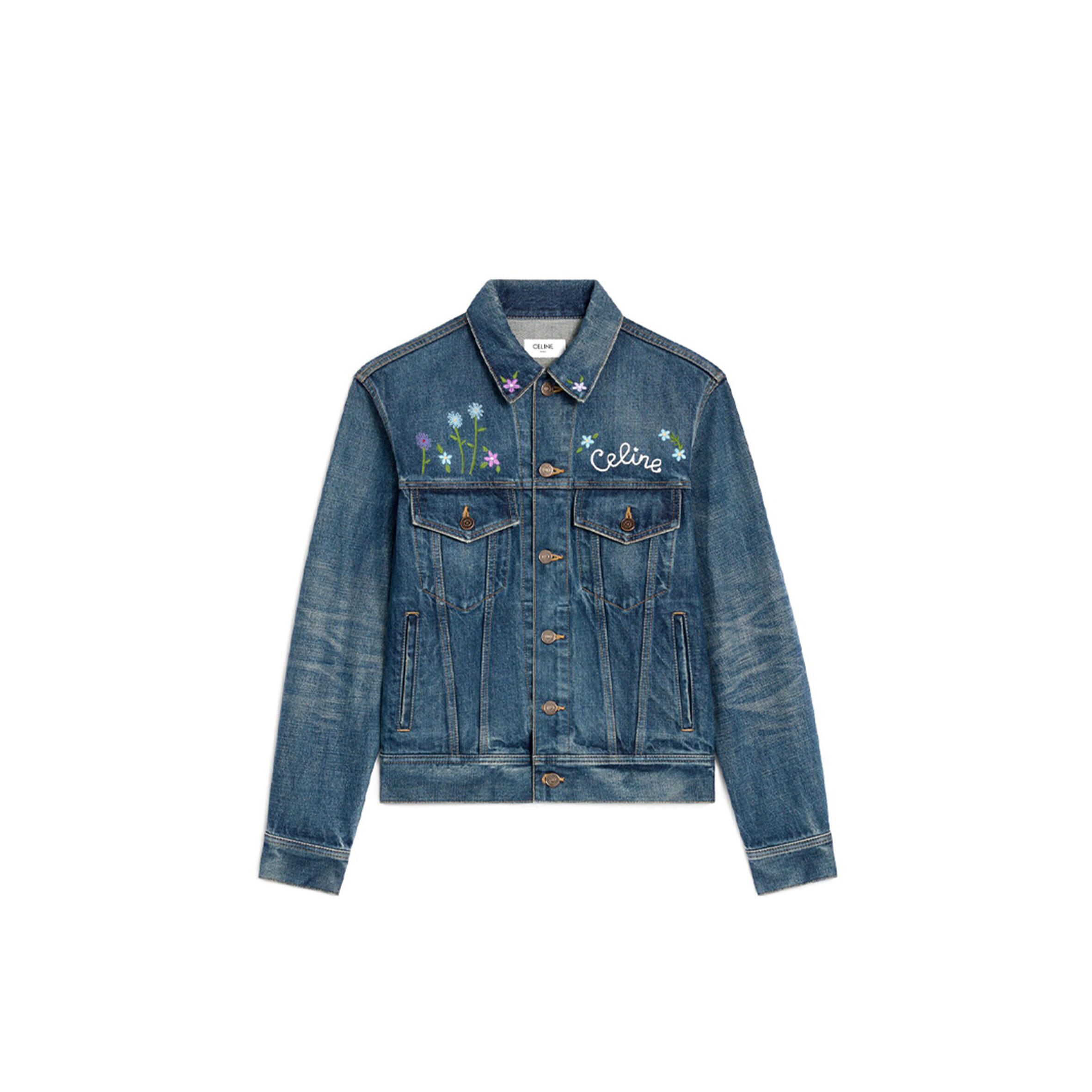 ce1i*e embroidered trucker jacket in dark union wash De*1m rv0qq930f.07du